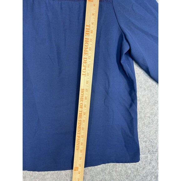 Emery Rose Size 2X Navy Blue Sheer Floral Lace Short Sleeve Top Career - Picture 5 of 6